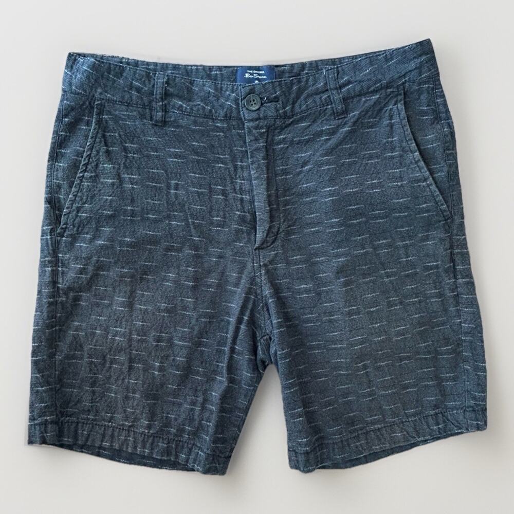 Ben Sherman Shorts Men’s 32W Black Patterned Stretch Flat Front Chino 7" Inseam